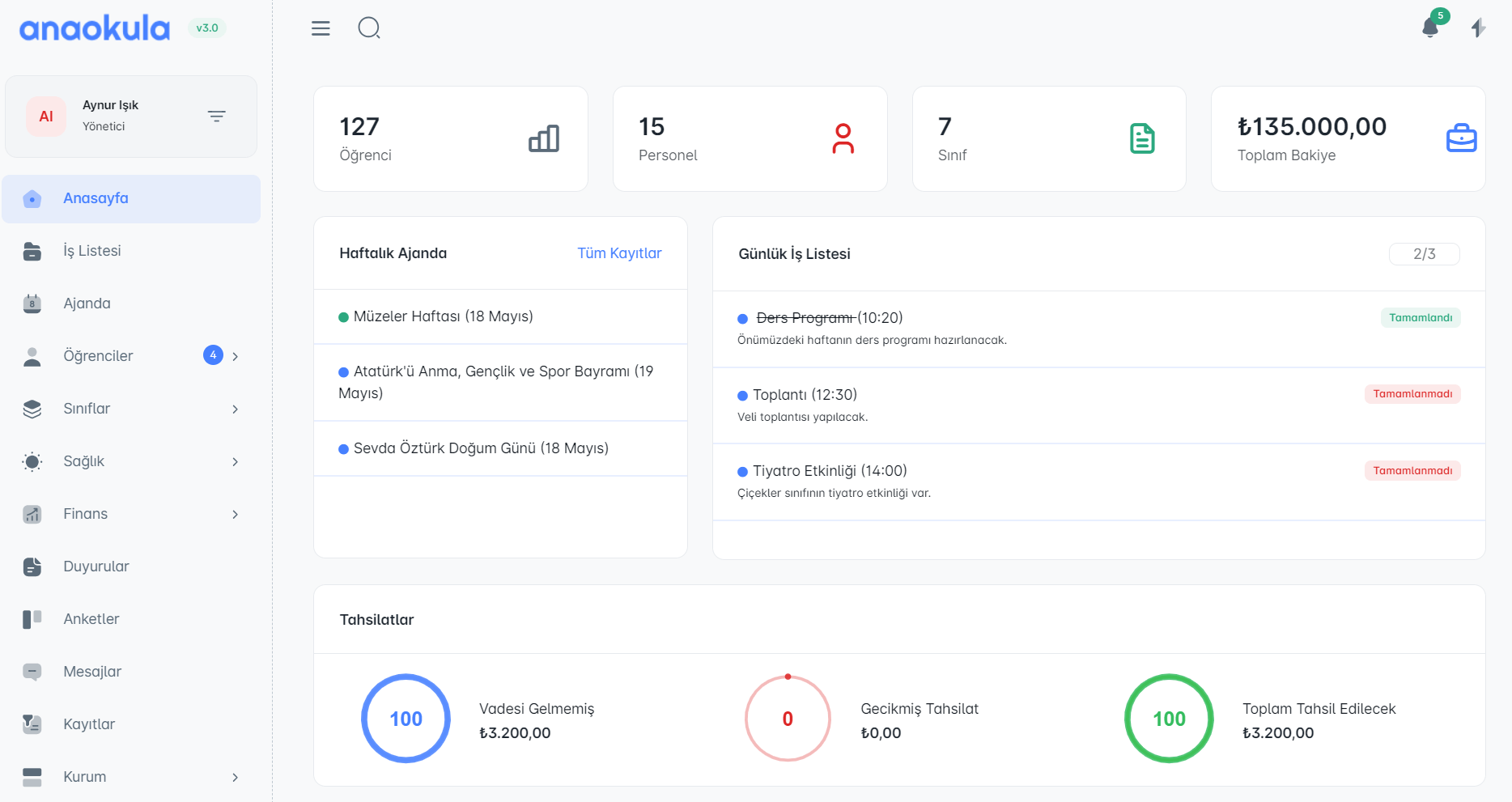 anaokul yönetim programı özellikleri